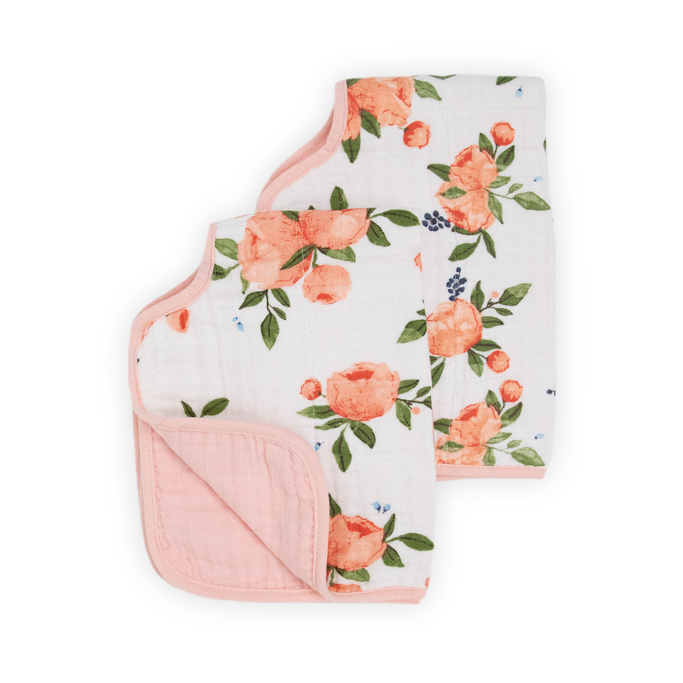 Cotton Muslin Burp Cloth 2 Pack - Watercolor Roses 2