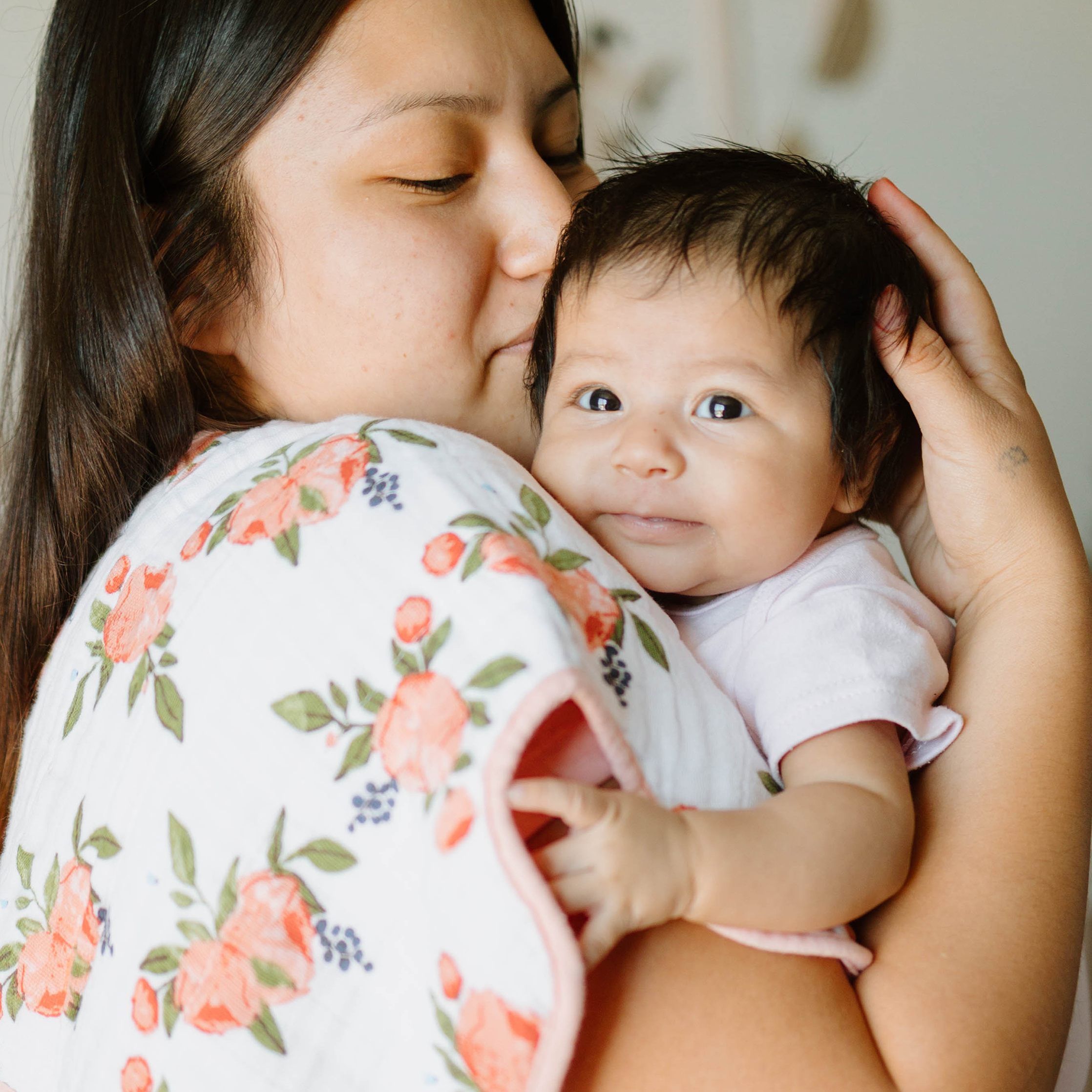 Cotton Muslin Burp Cloth 2 Pack - Watercolor Roses 2