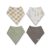 Cotton Muslin + Fleece Bandana Bib 4 Pack - Adobe Checker