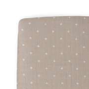Cotton Muslin Crib Sheet - Taupe Cross