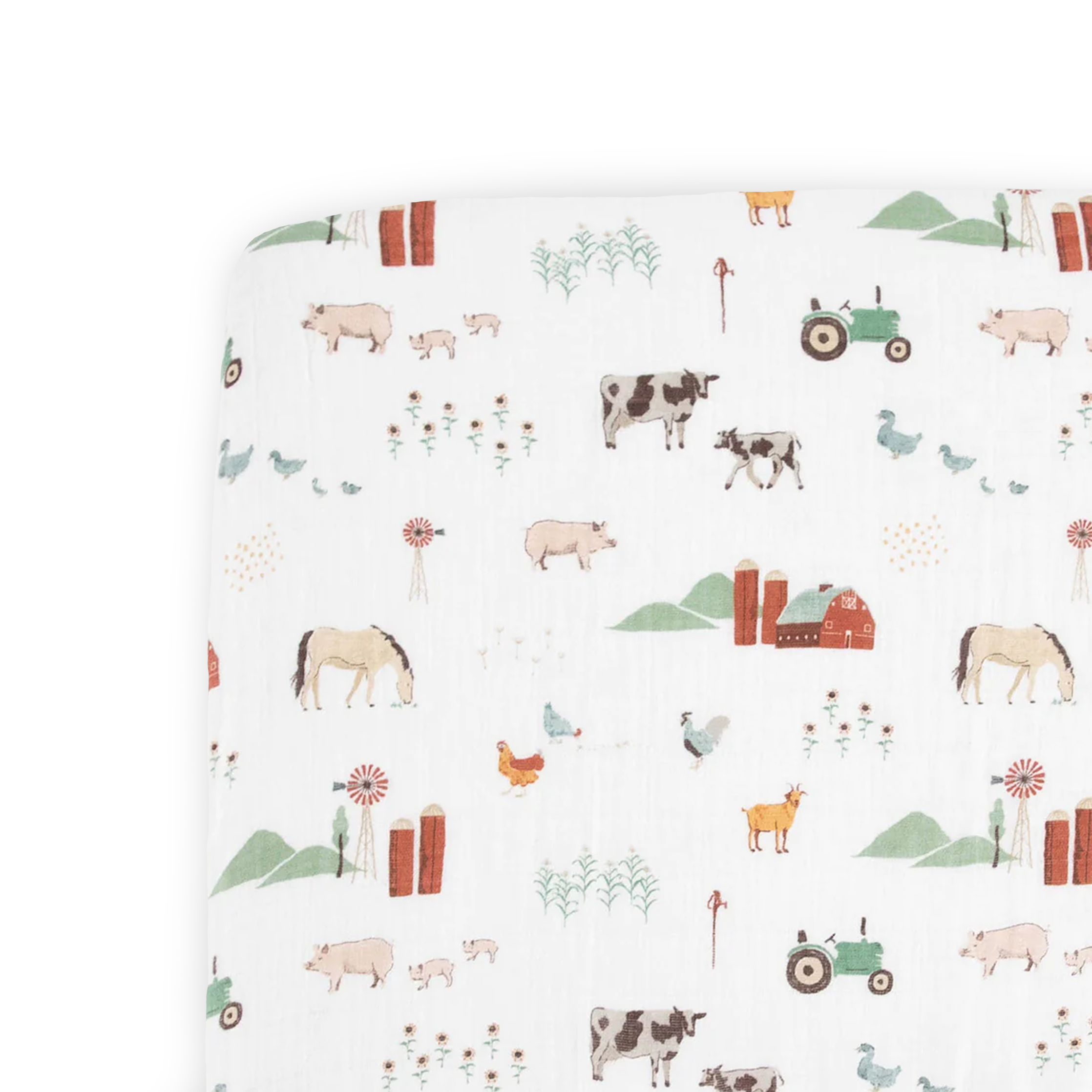 Cotton Muslin Crib Sheet - Farmyard