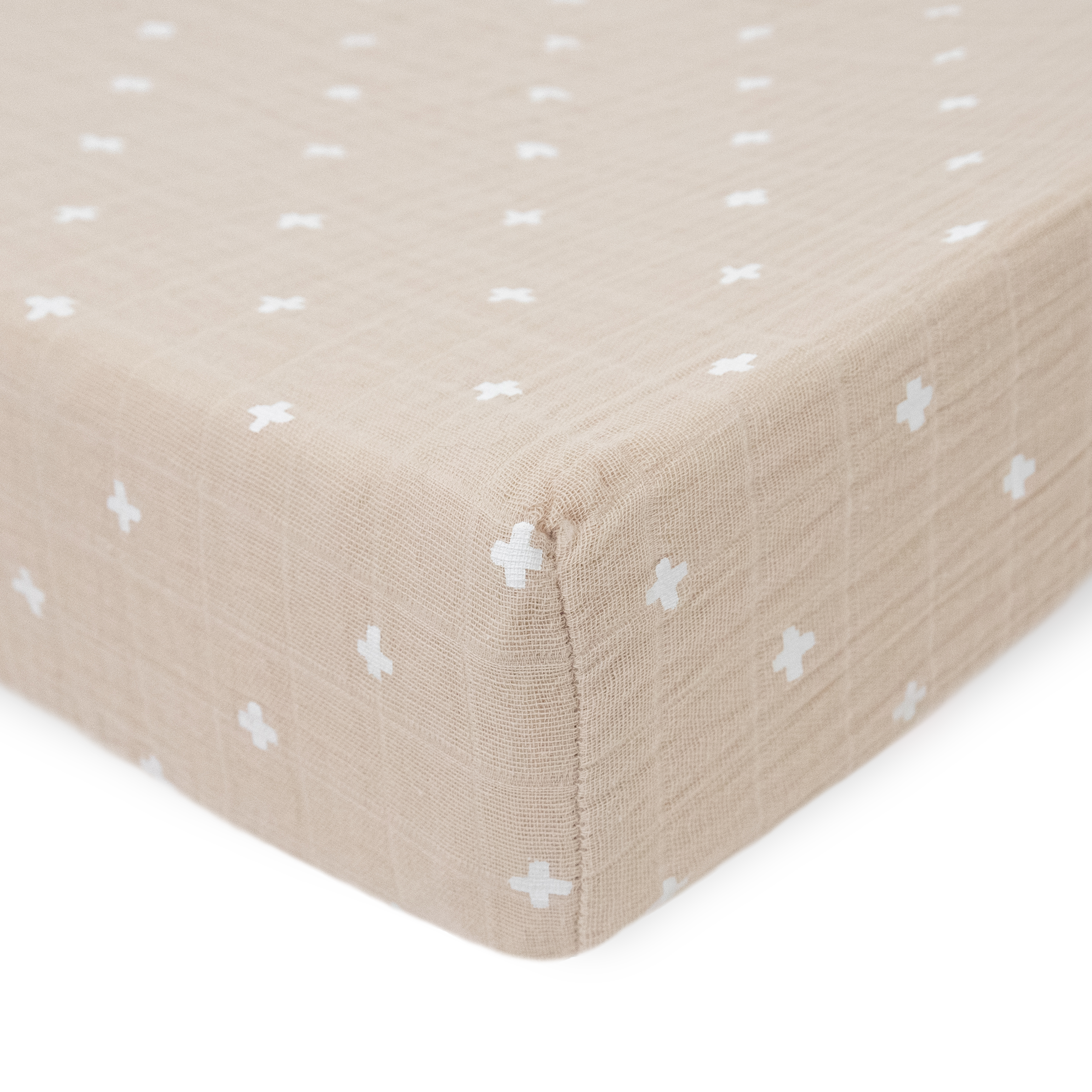 Cotton Muslin Changing Pad Cover - Taupe Cross