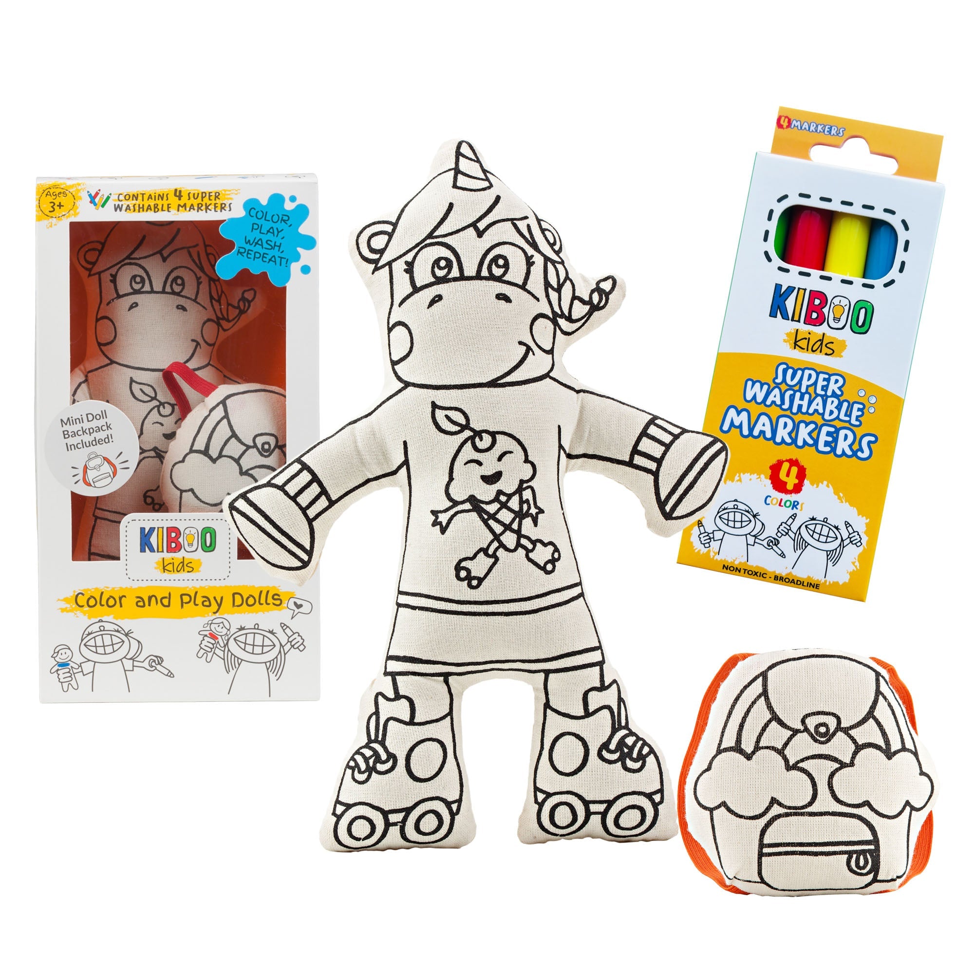 Kiboo Kids: Unicorn With Mini Rainbow Backpack - Colorable And Washable Doll For Creative Play