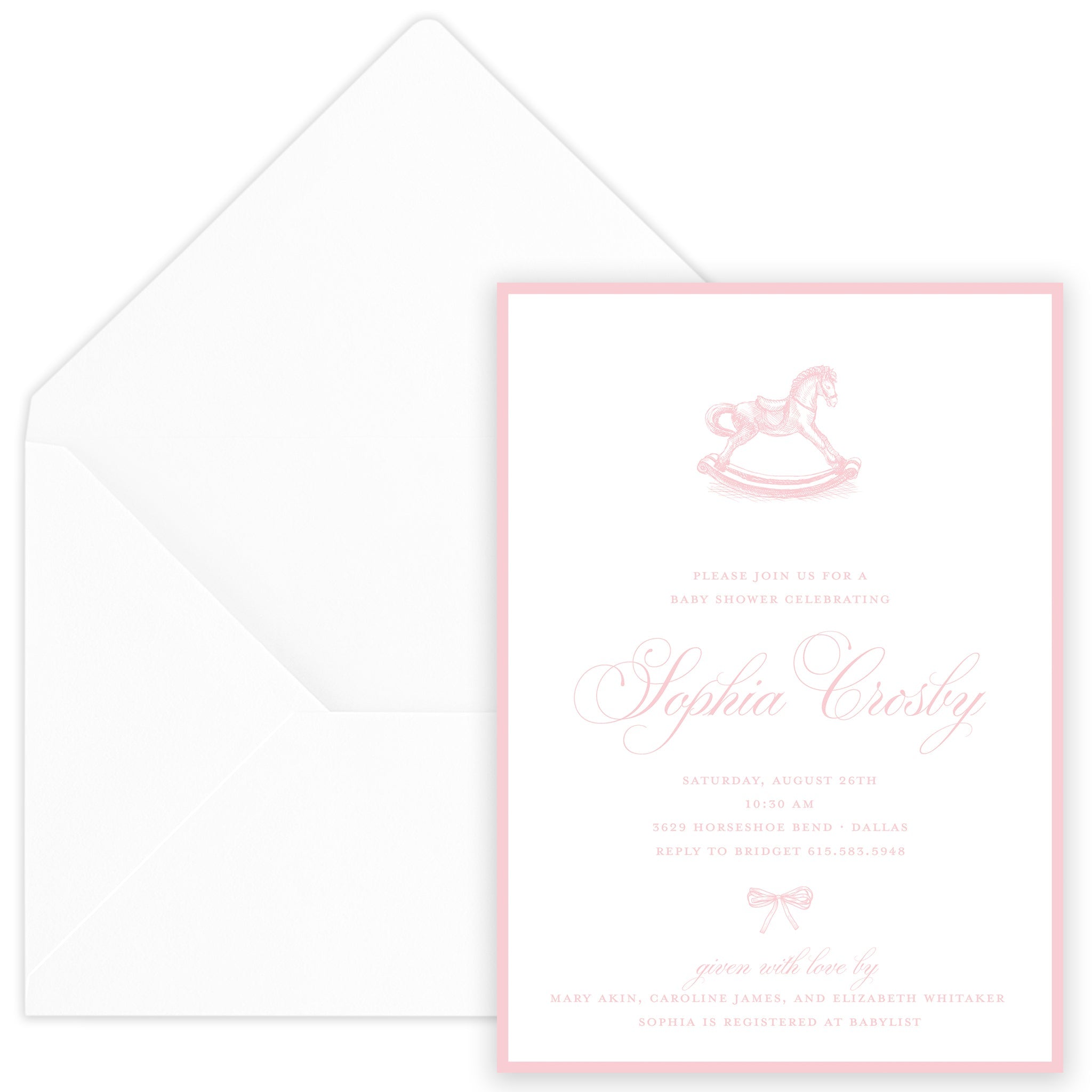Pink Rocking Horse Baby Shower Invitation
