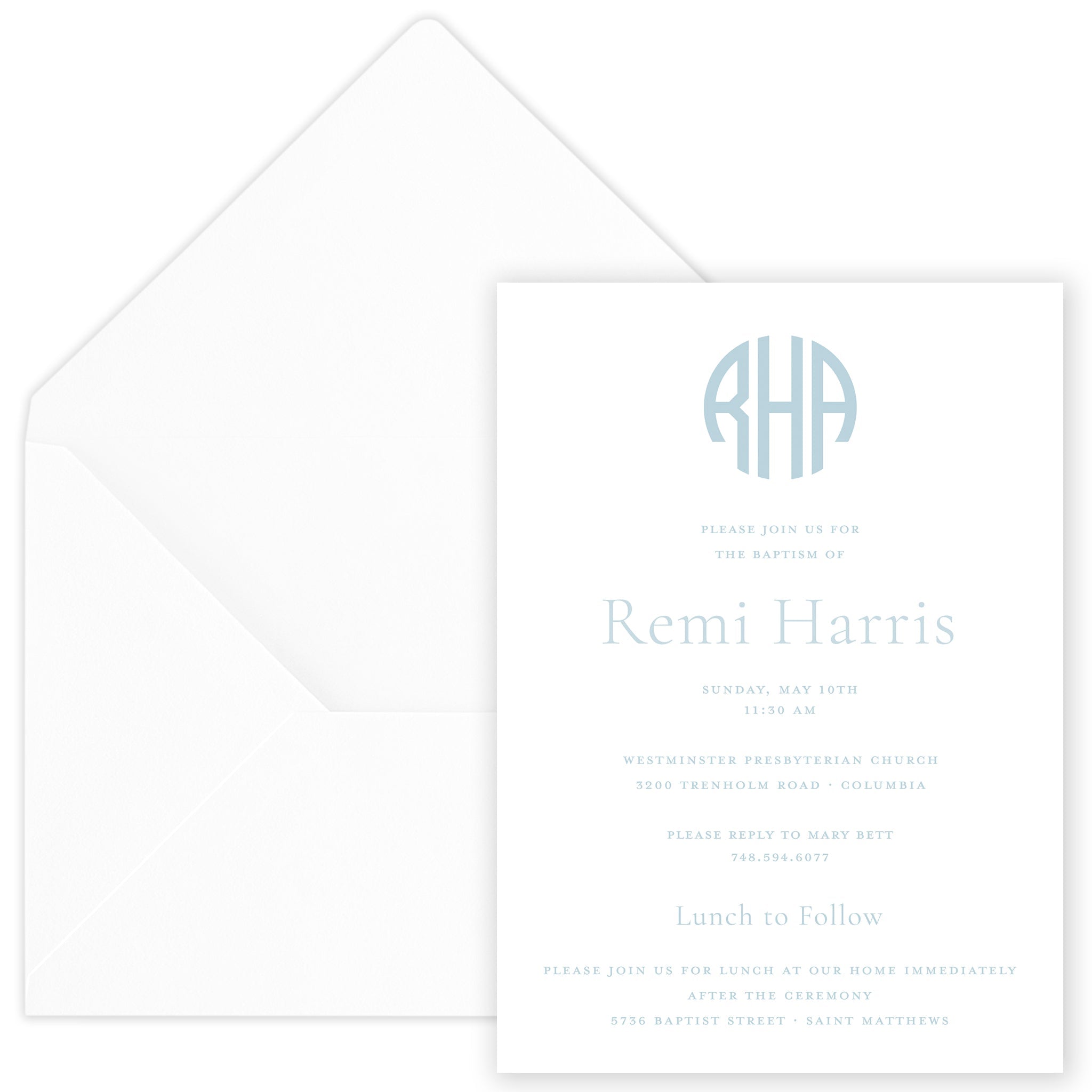 Pale Blue Round Monogram Invitation