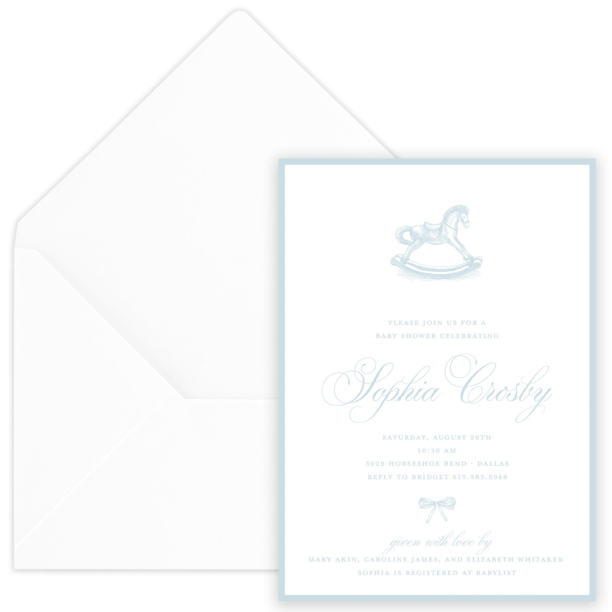Blue Rocking Horse Baby Shower Invitation