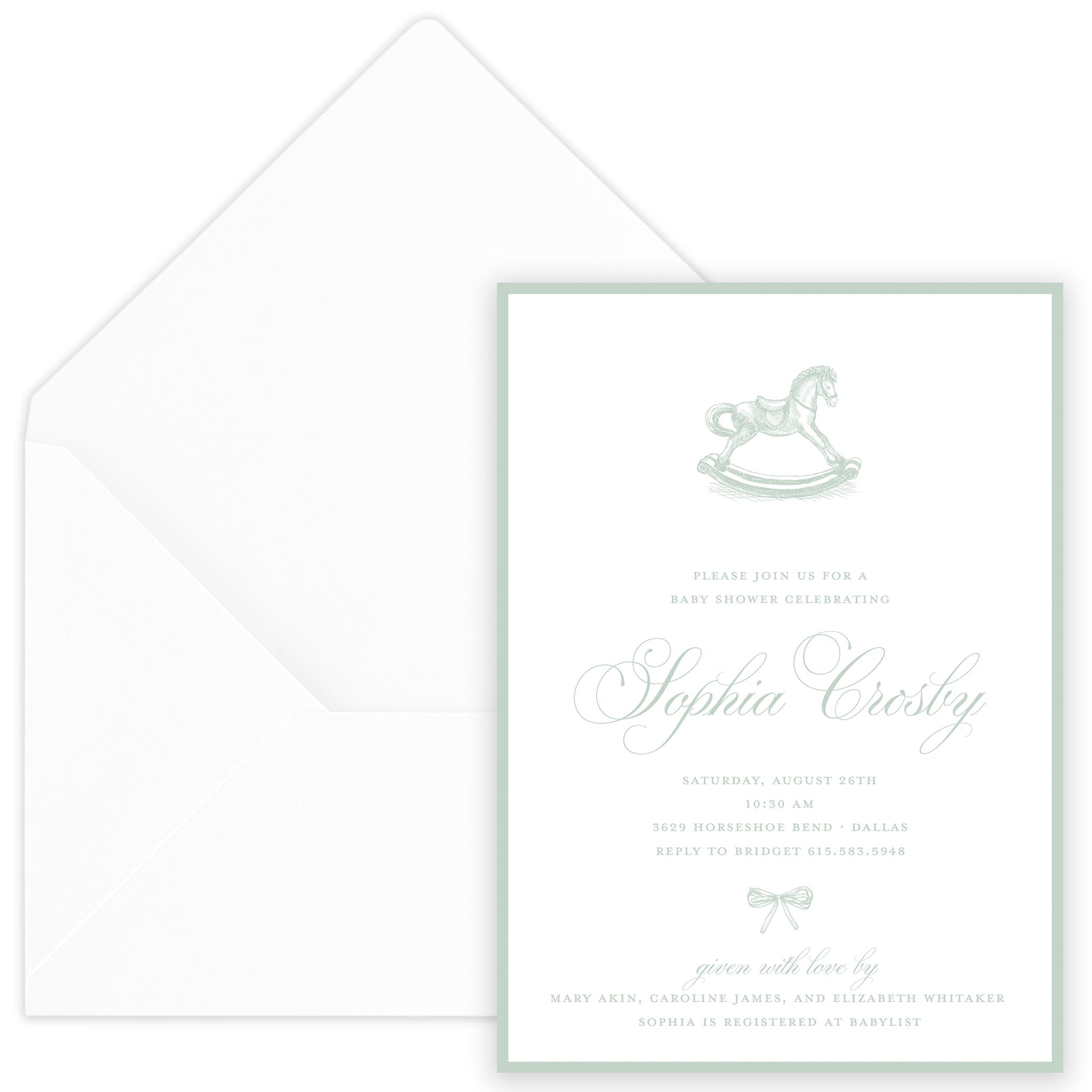 Sage Rocking Horse Baby Shower Invitation