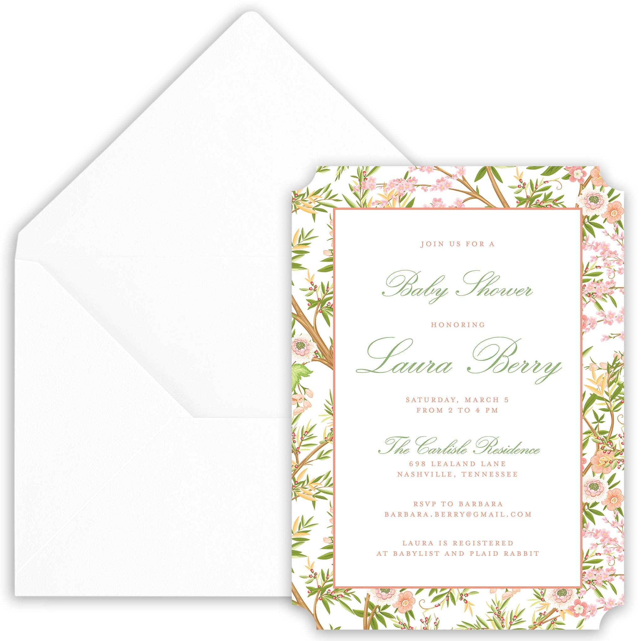 Peach Chinoiserie Shower Invitation