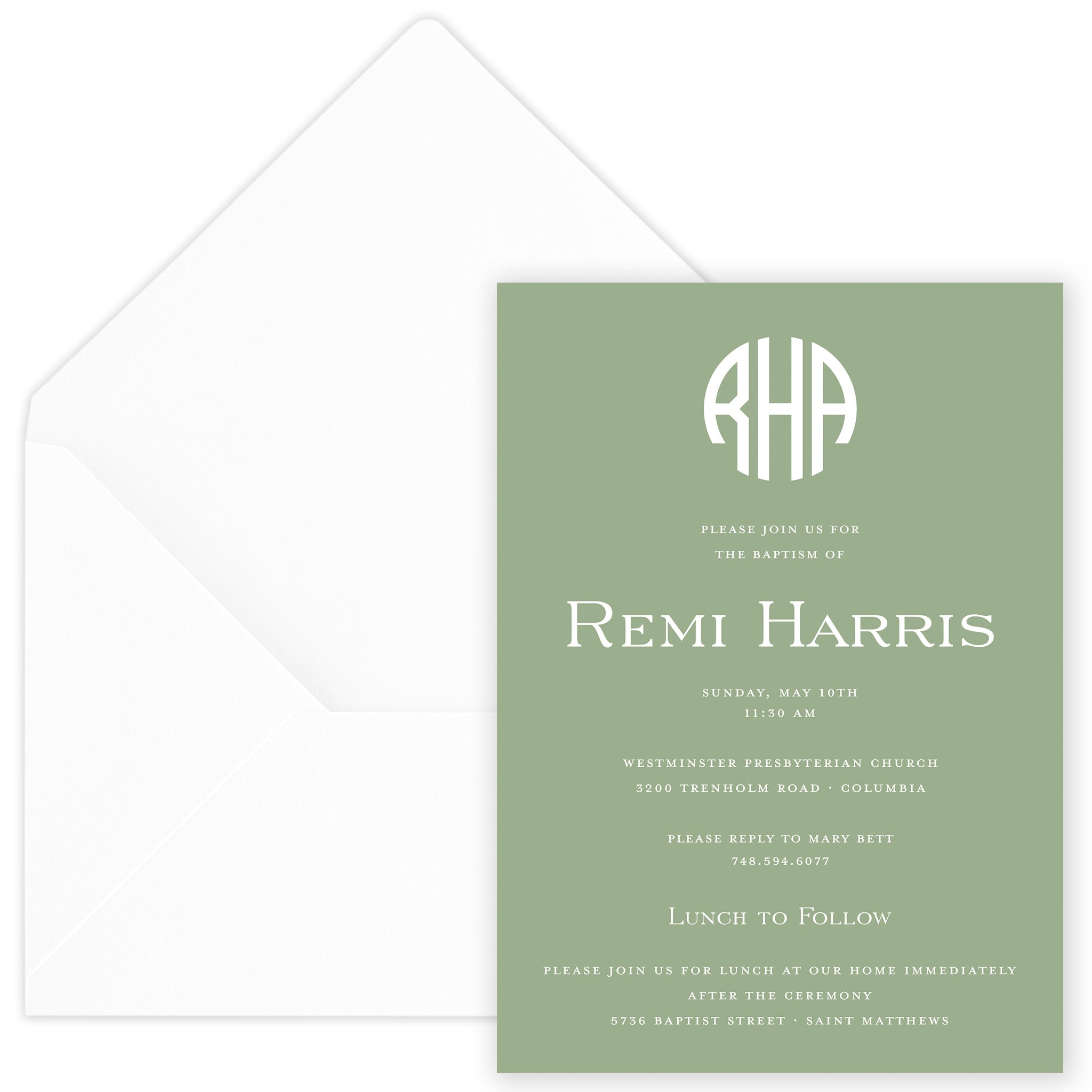 Sage Round Monogram Invitation
