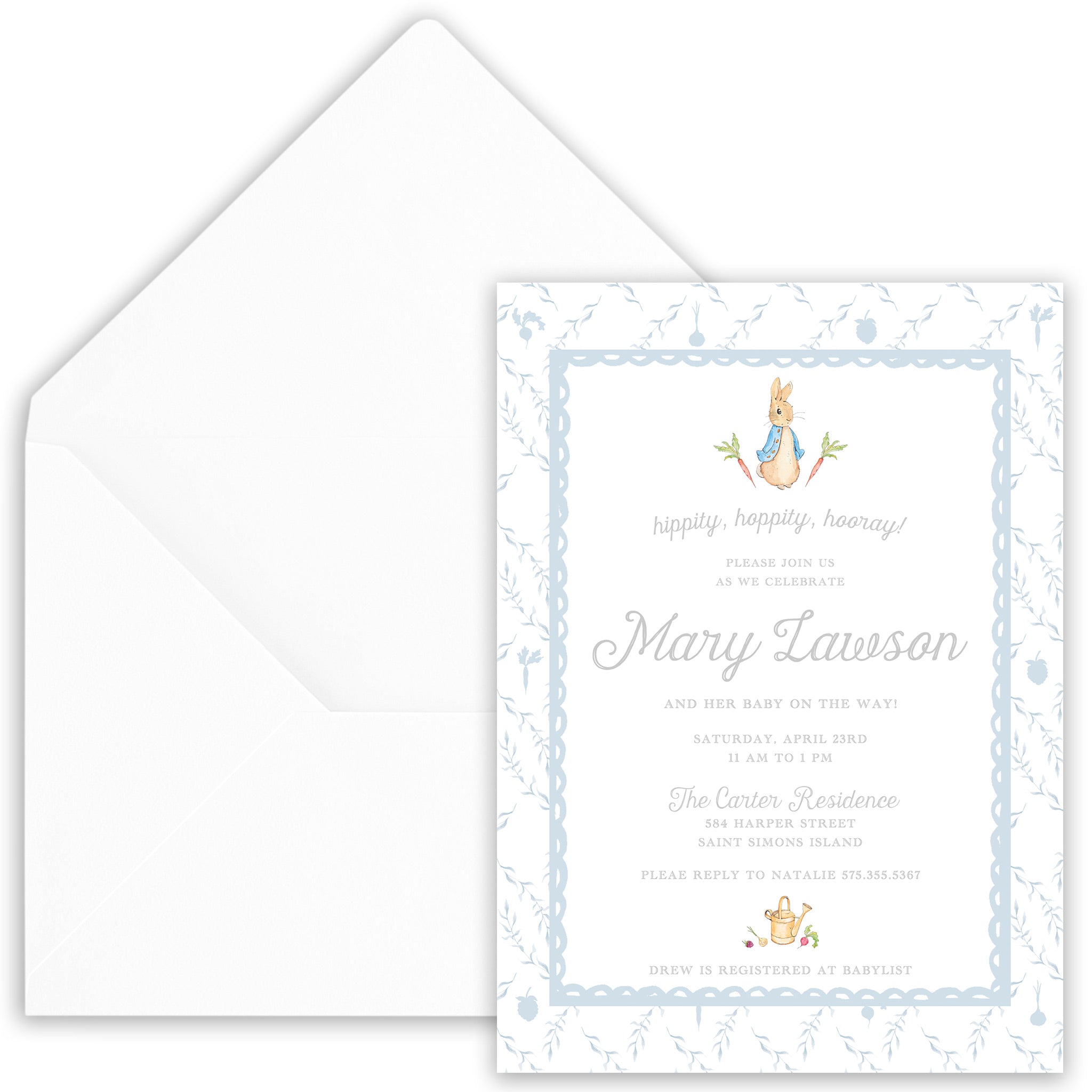 Peter Rabbit Blue Trellis Party Invitation