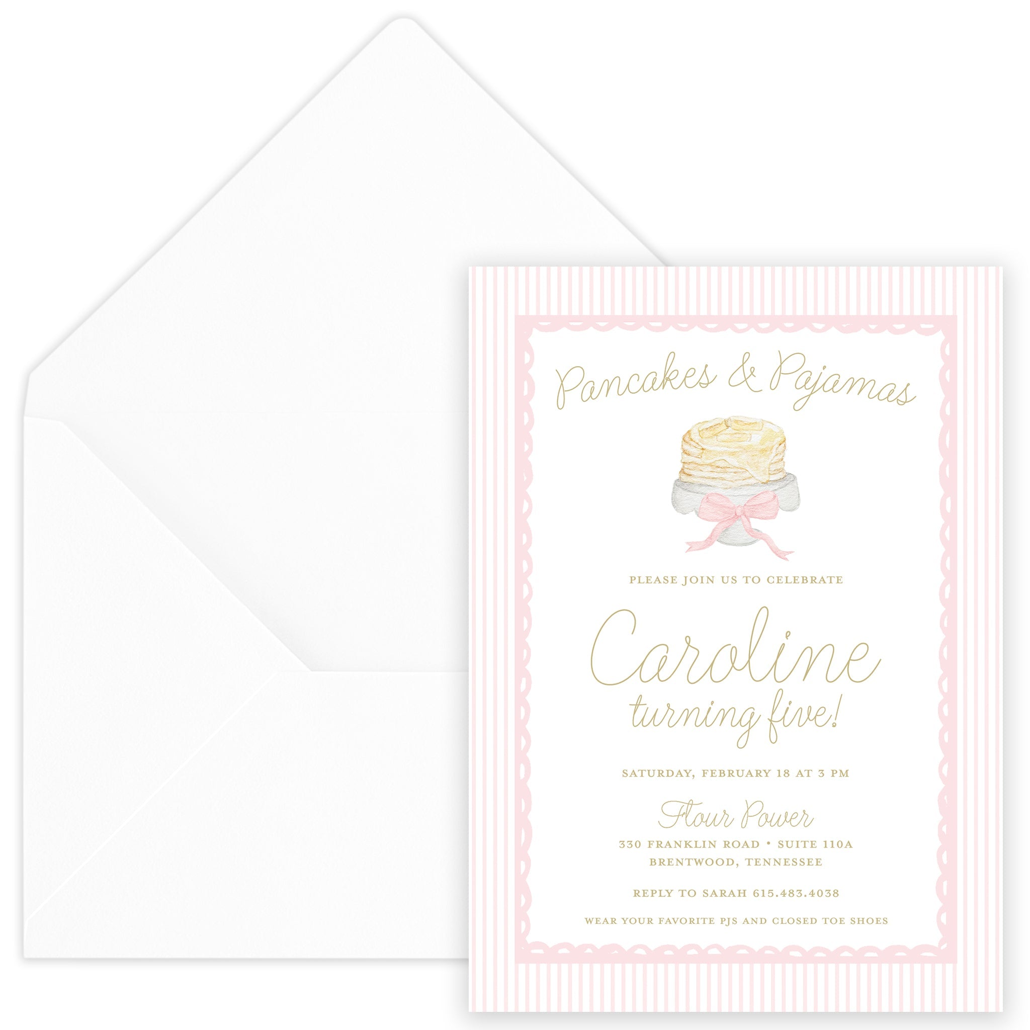 Pancakes & Pajamas Birthday Invitation - Pink