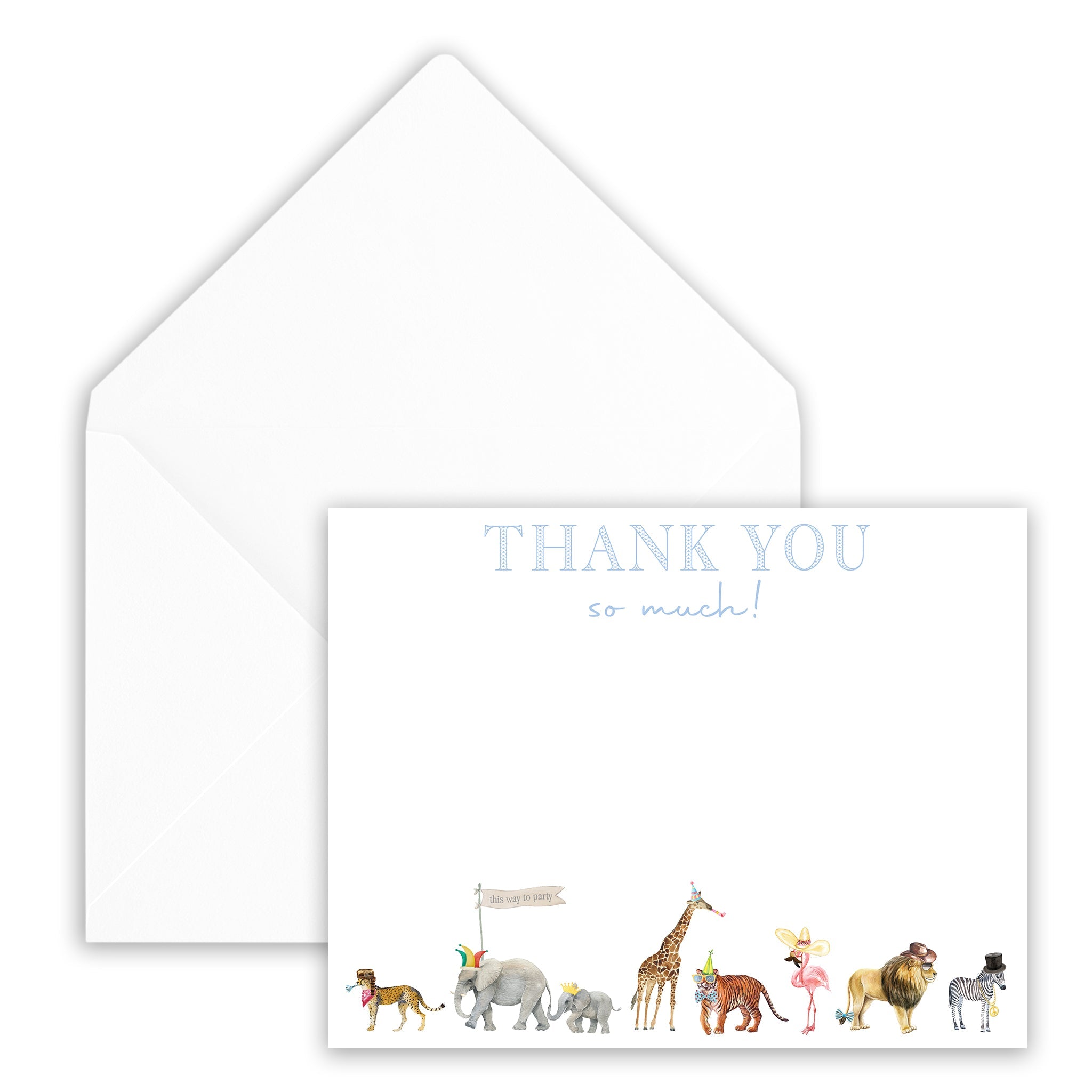 Blue Party Animal Thank You Note