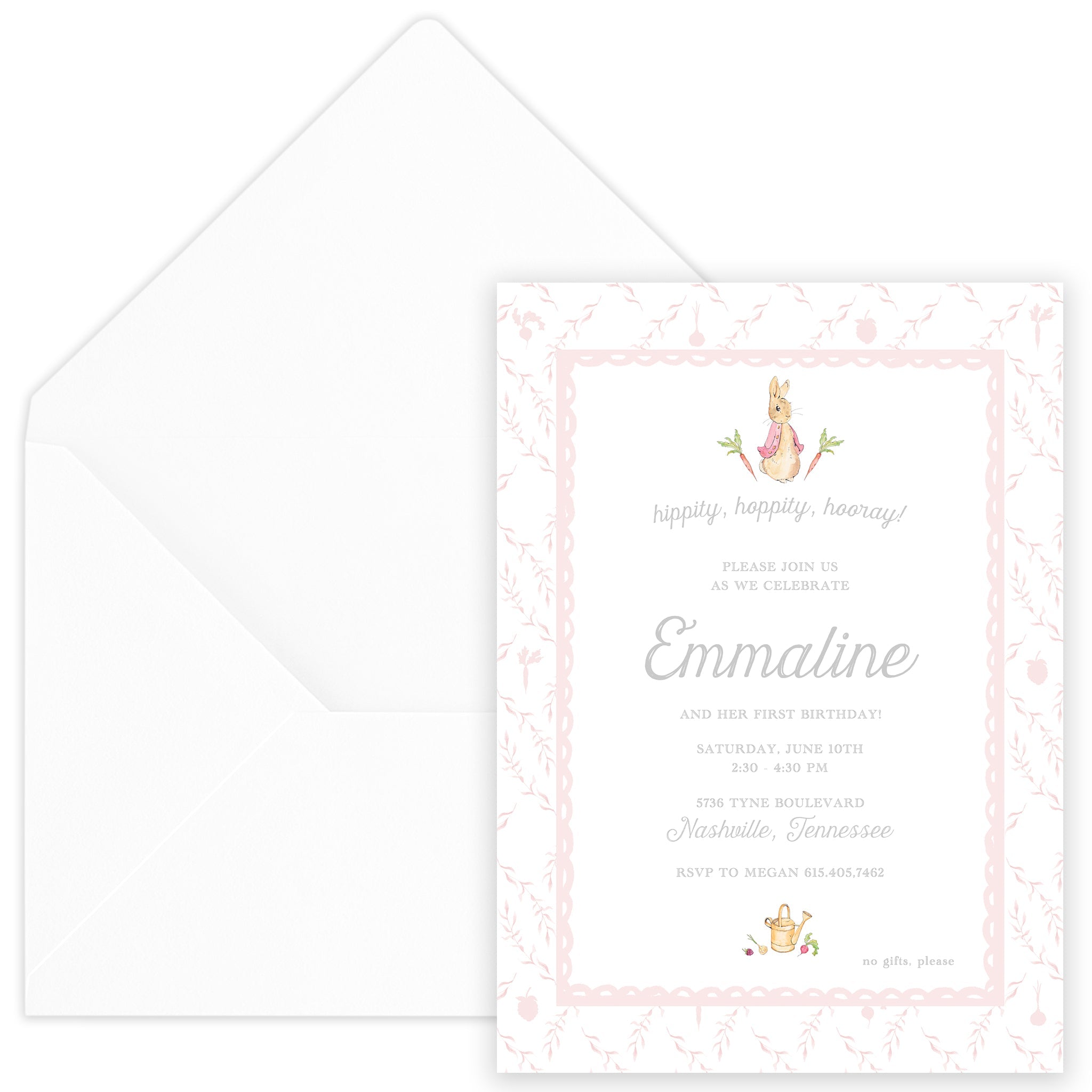 Peter Rabbit Pink Trellis Party Invitation