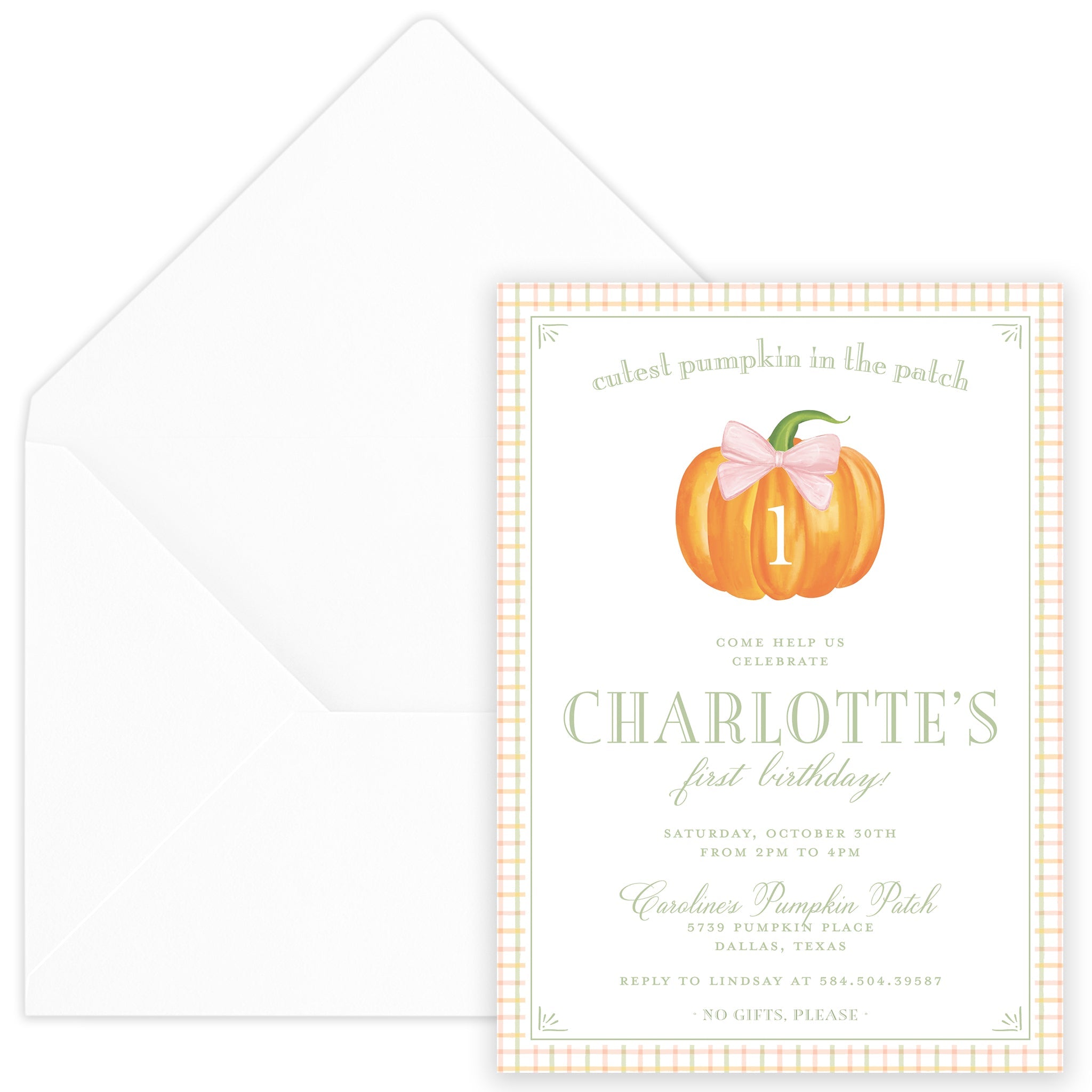 Pink Fall Pumpkin Birthday Invitation