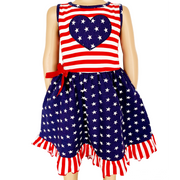 Annloren Girls 4th Of July Stars & Striped Heart Dress Red White & Blue