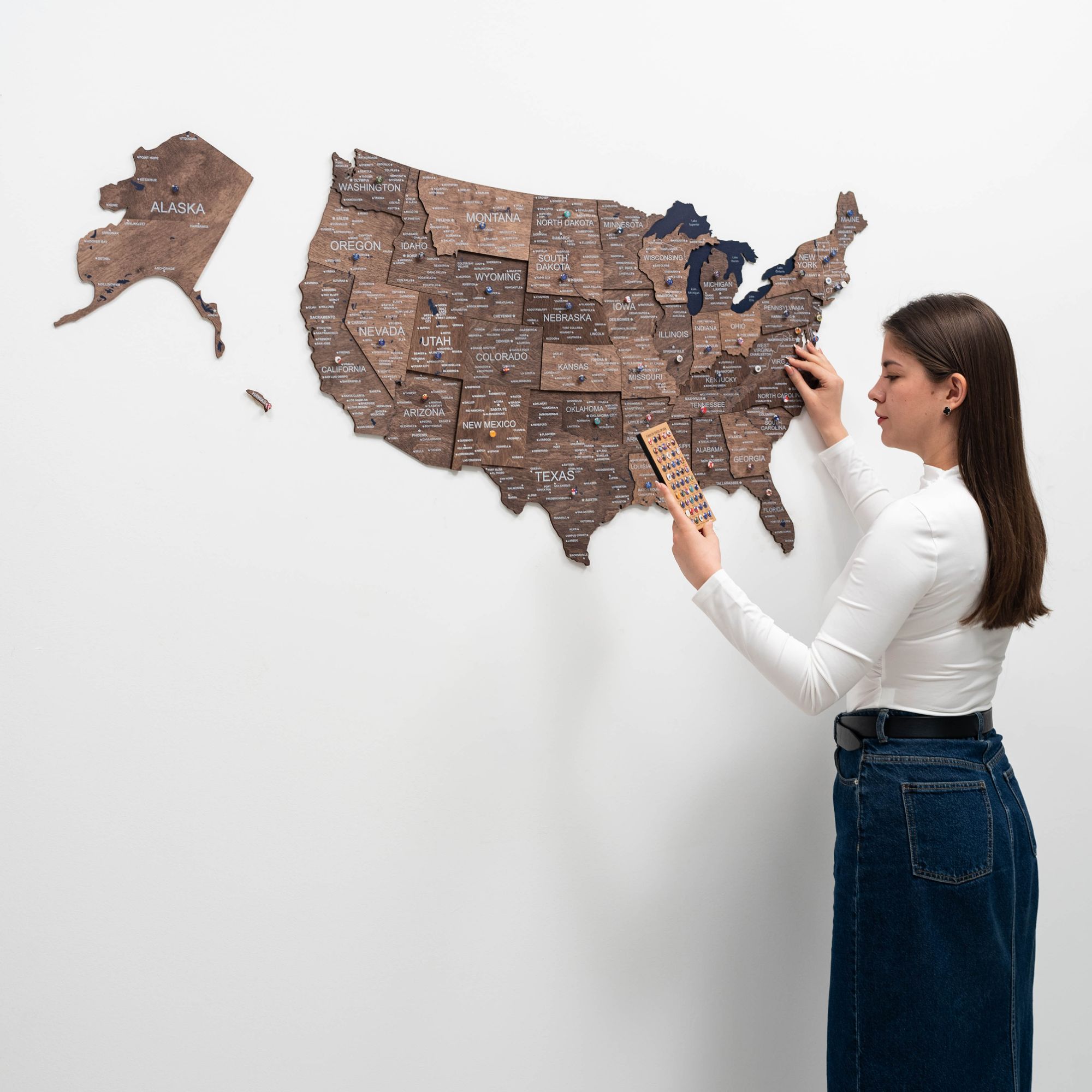 Wooden 3d Map Of Usa - Dark Walnut