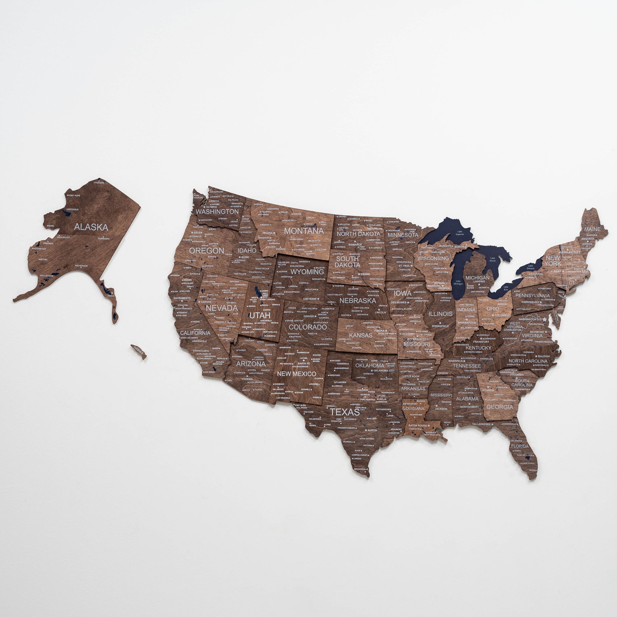 Wooden 3d Map Of Usa - Dark Walnut