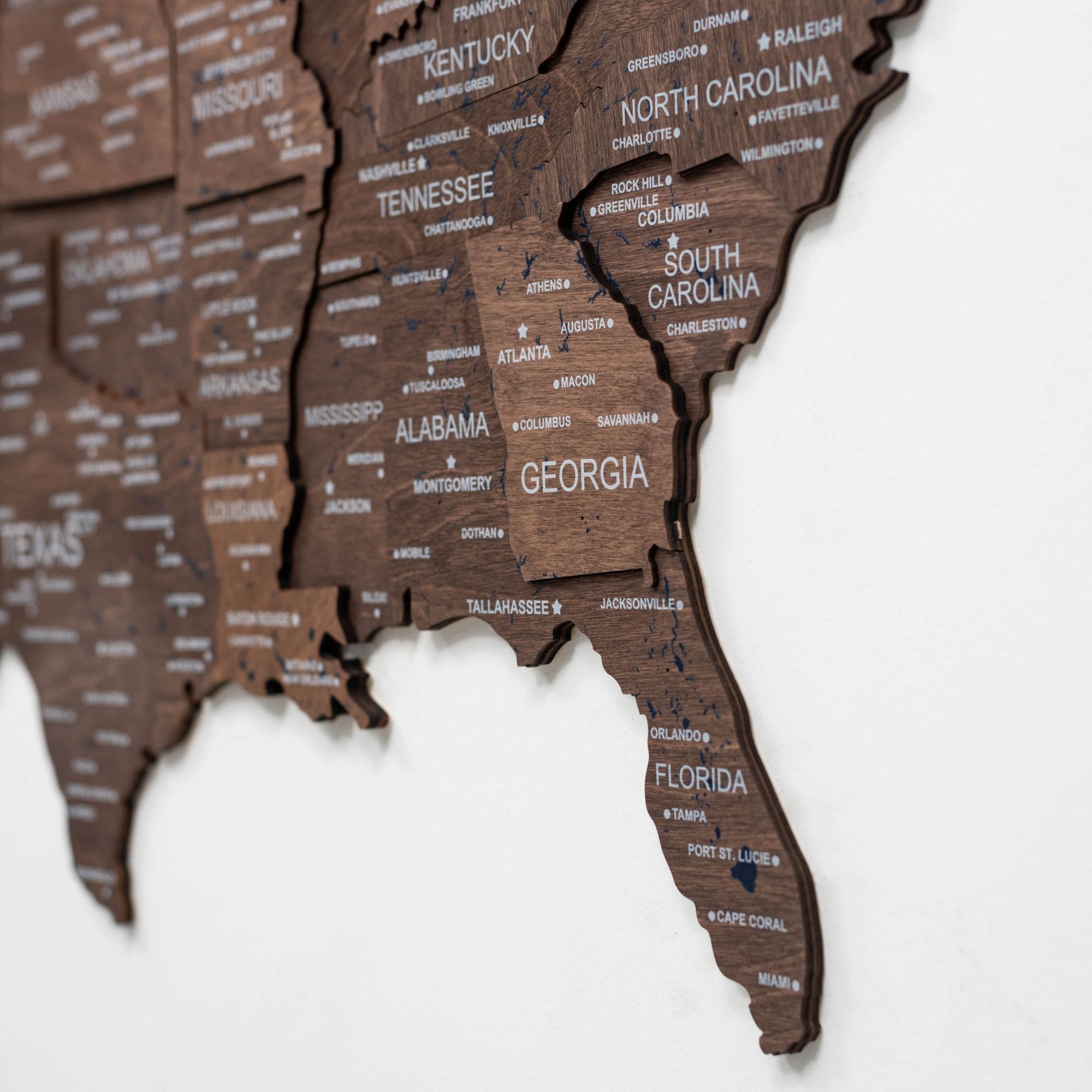 Wooden 3d Map Of Usa - Dark Walnut