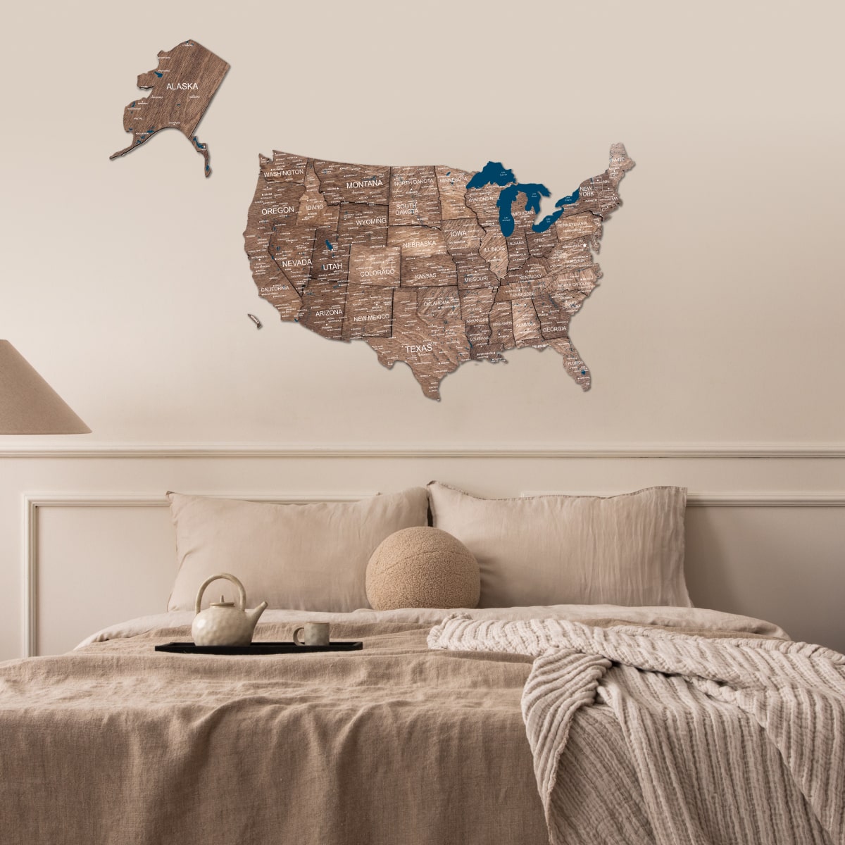 Wooden 3d Map Of Usa - Dark Walnut