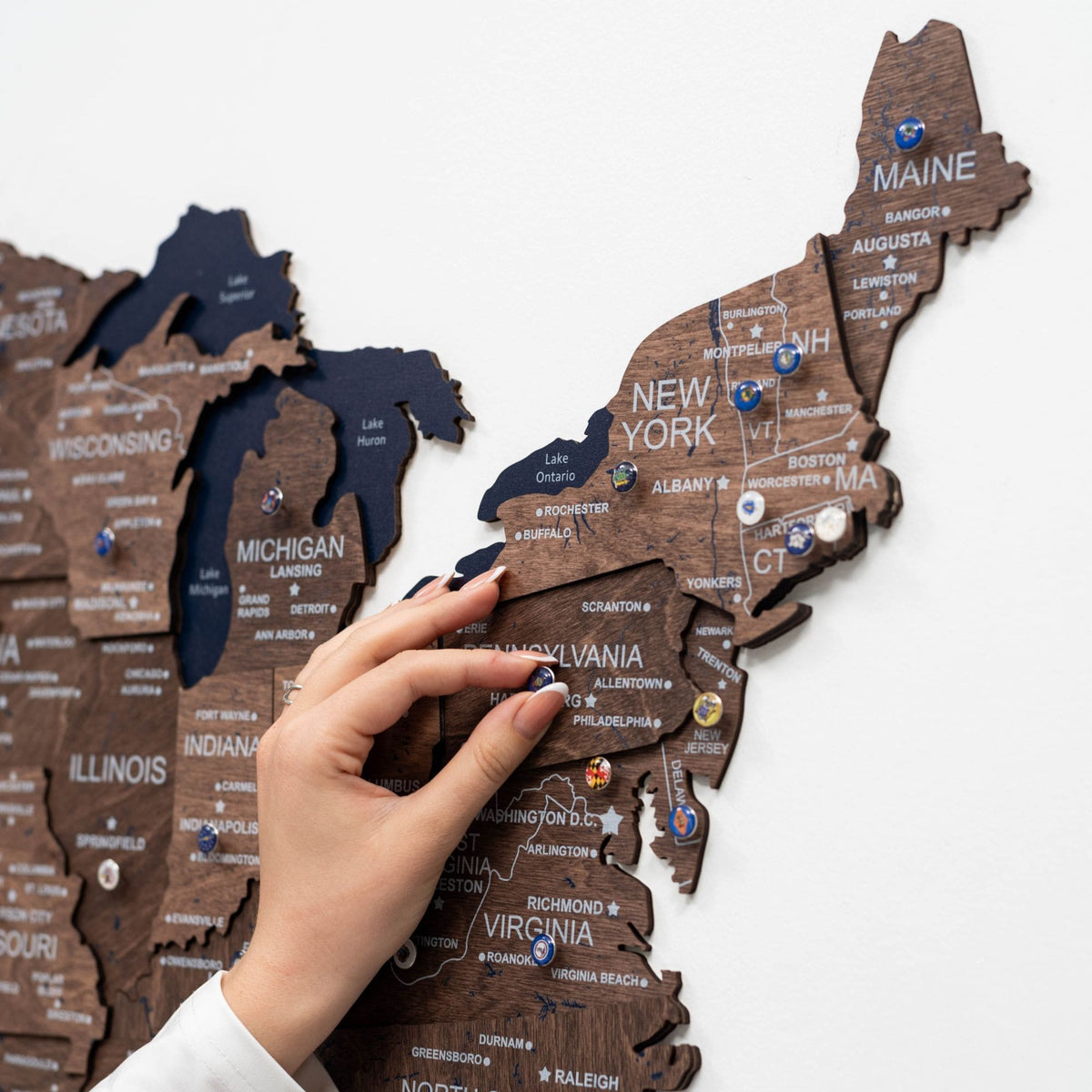 Wooden 3d Map Of Usa - Dark Walnut
