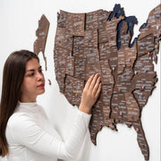 Wooden 3d Map Of Usa - Dark Walnut