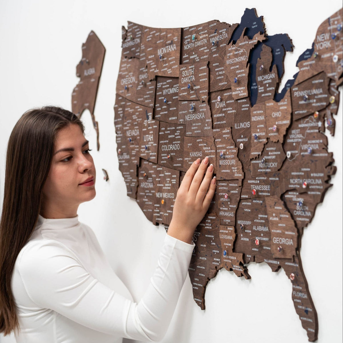 Wooden 3d Map Of Usa - Dark Walnut