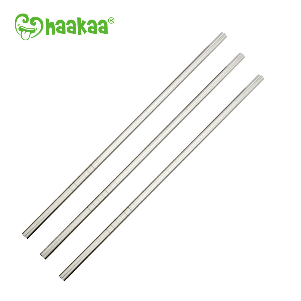 Haakaa Straight Stainless Steel Straws With Cleaning Brush, 3 Pk