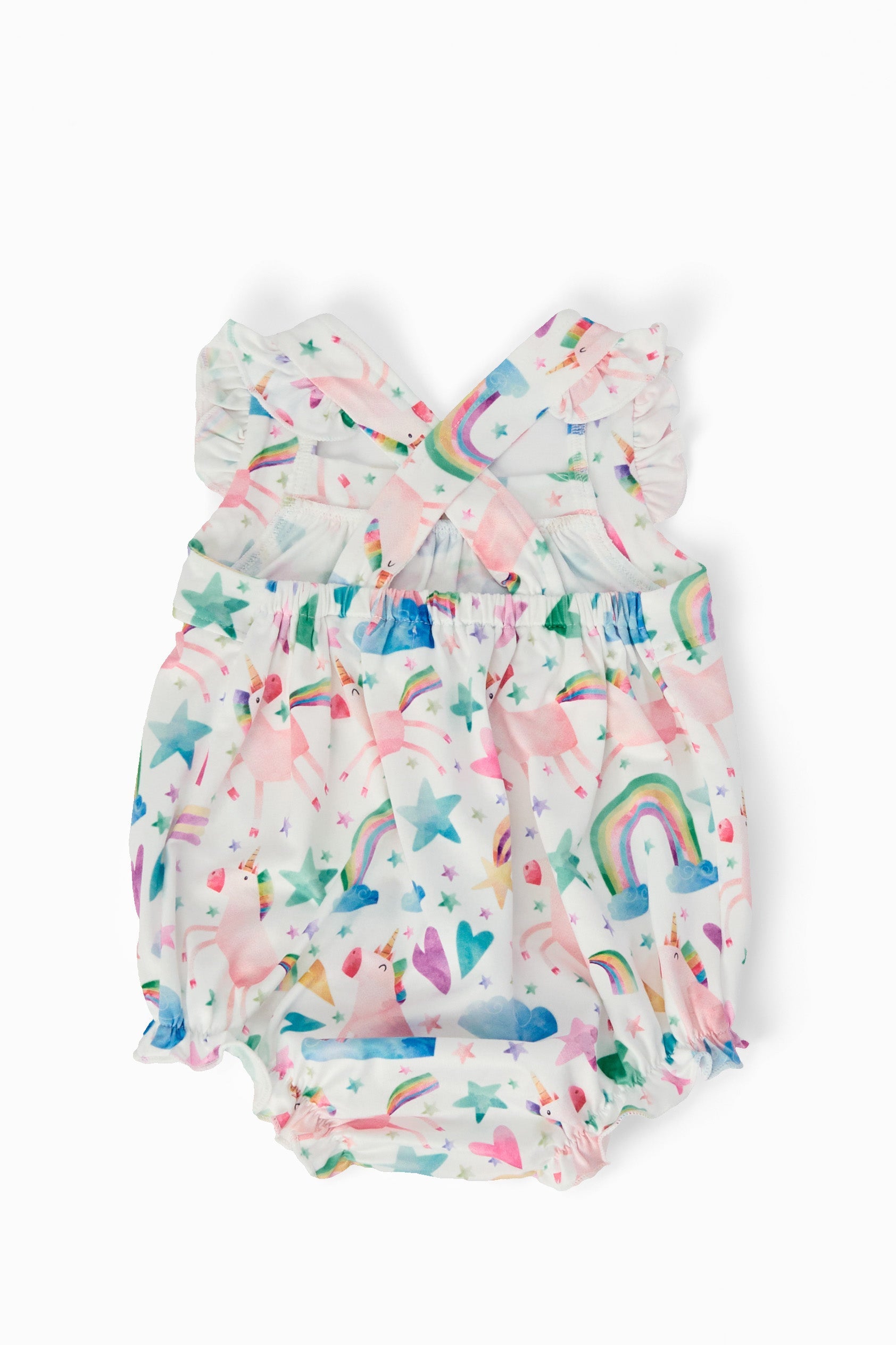 Unicorn Kisses Ruffle Cross Back Romper