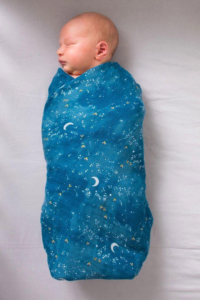 ORGANIC SWADDLE SET - FLY ME TO THE MOON (Starry Night + Hot Air Balloon)