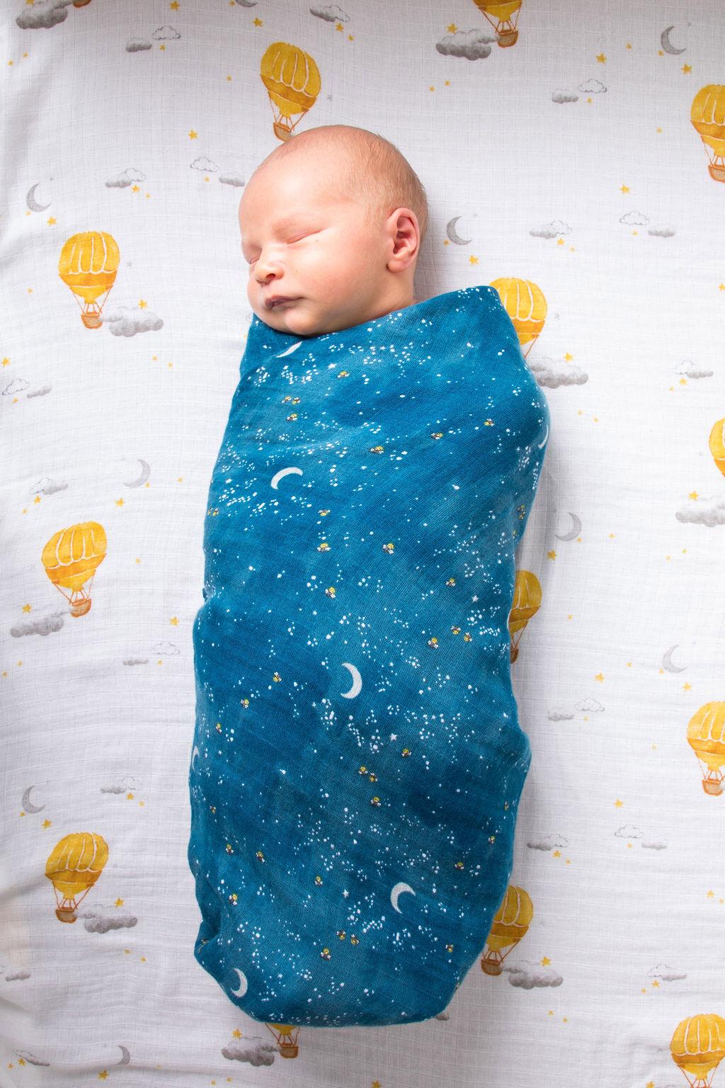 ORGANIC SWADDLE SET - FLY ME TO THE MOON (Starry Night + Hot Air Balloon)