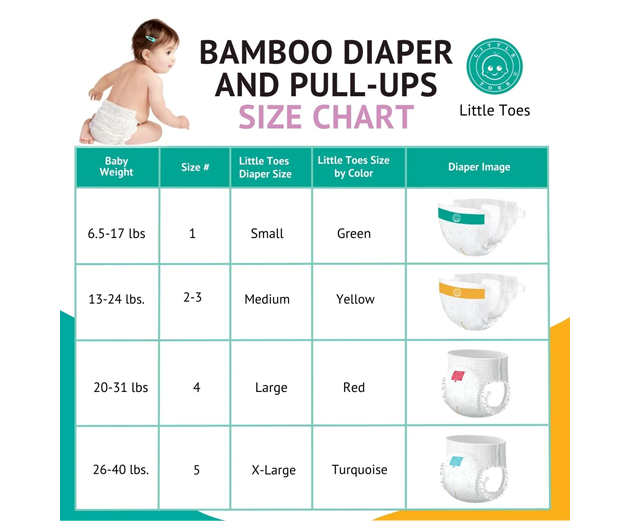 Little Toes Disposable Natural Bamboo Diapers And Pull-ups | Go Green | 36 Packs