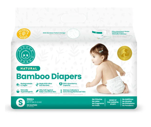 Little Toes Disposable Natural Bamboo Diapers And Pull-ups | Go Green | 36 Packs