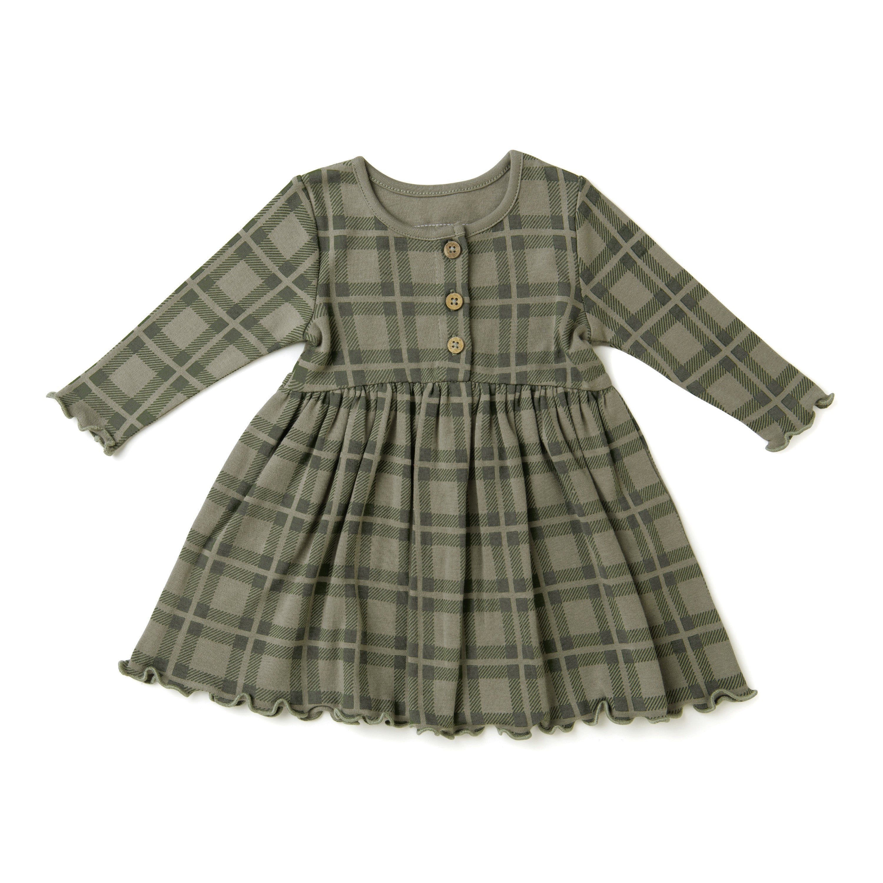 Organic Long Sleeve Twirl Dress - Plaid