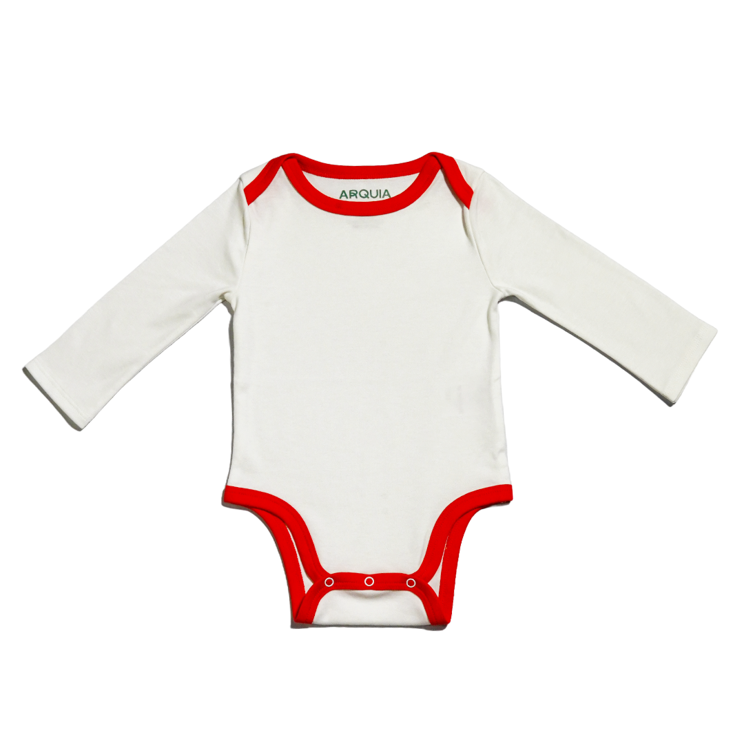 Long Sleeve Bodysuit In White With Engine Red
