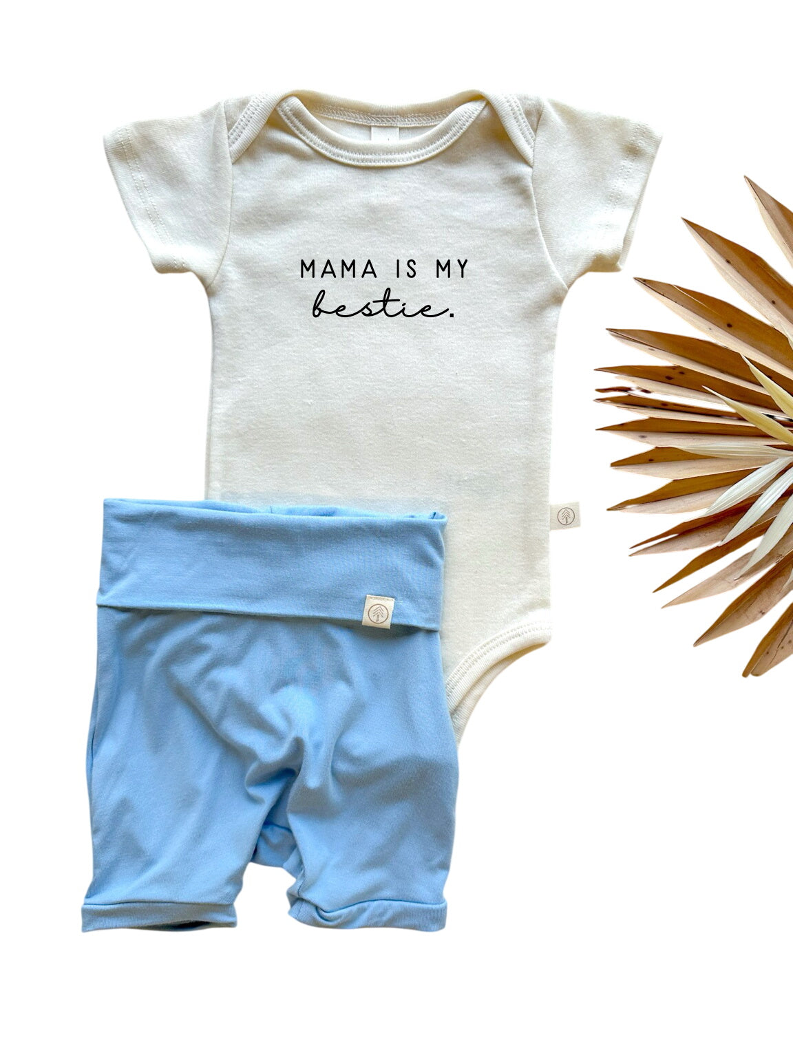 Mama Bestie | Bamboo Fold Over Shorties And Organic Cotton Bodysuit Set | Ocean