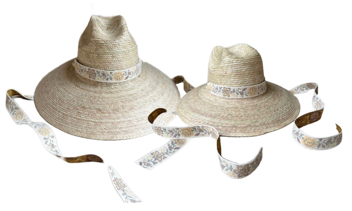 Mommy & Me Sun Hat Set - Hollyhock & Petunia - Long Sun-dried Dahlia Ribbon