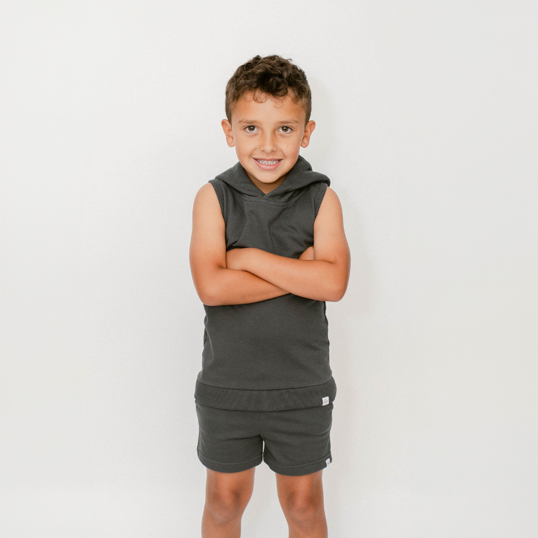 Sleeveless Hoodie In Dark Gray