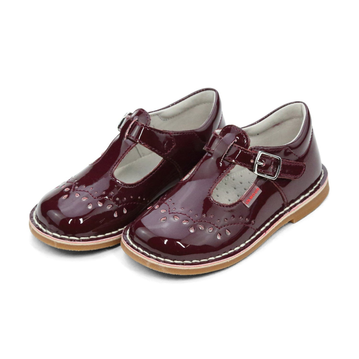 Ruthie Leather T-Strap Stitched Mary Jane - Patent Burgundy