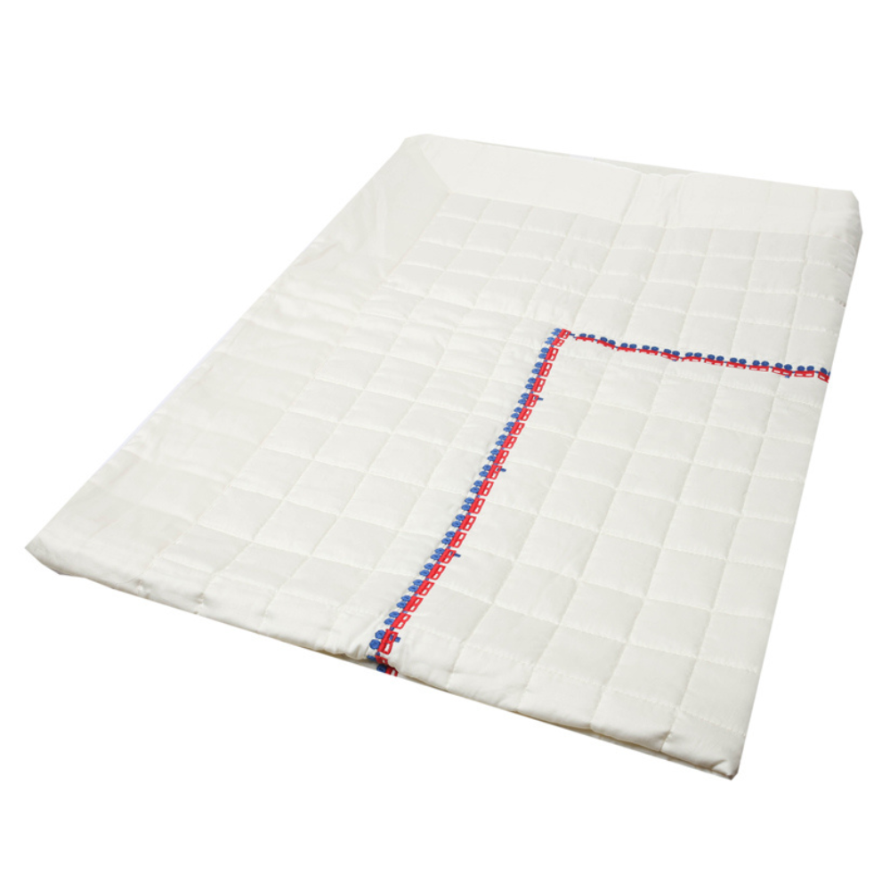 Embroidered Coverlet - Blue & Red Trains