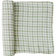 Green Gingham Muslin Swaddle Blanket
