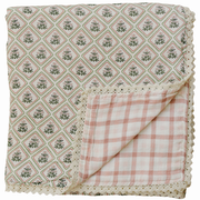 Country Garden Floral + Pink Gingham Lace Muslin Quilt