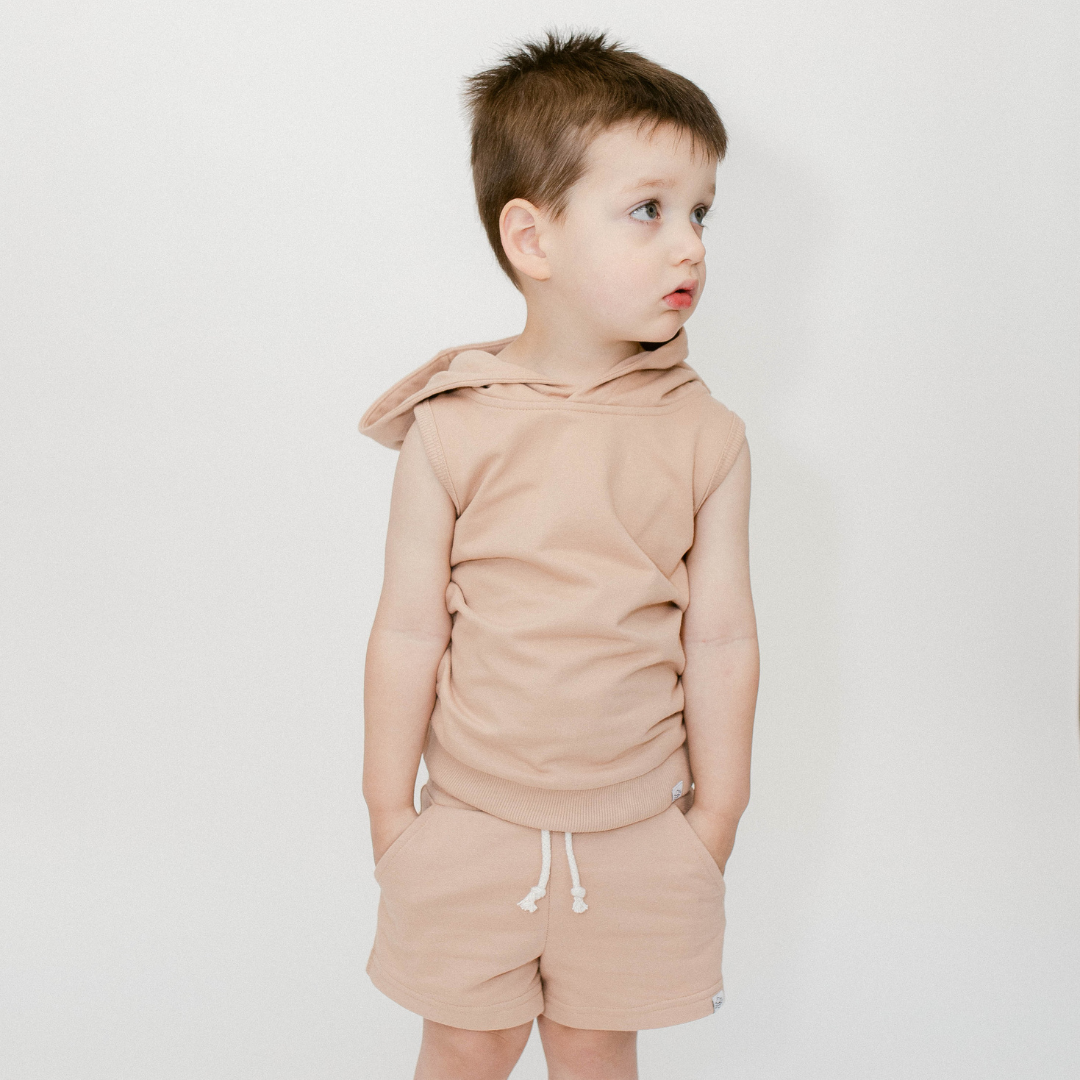 Sleeveless Hoodie In Beige