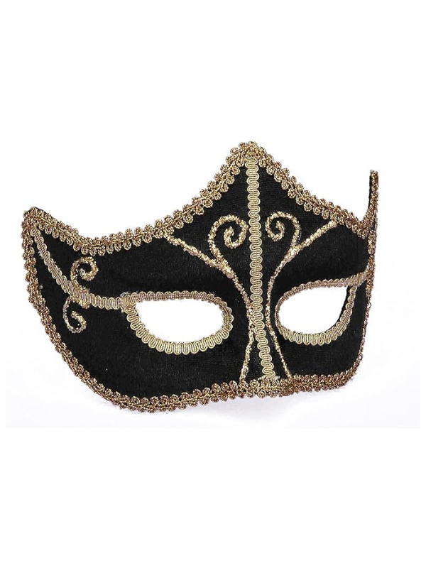 Forum Novelties Venetian Black & Gold Velvet Mardi Gras Mask