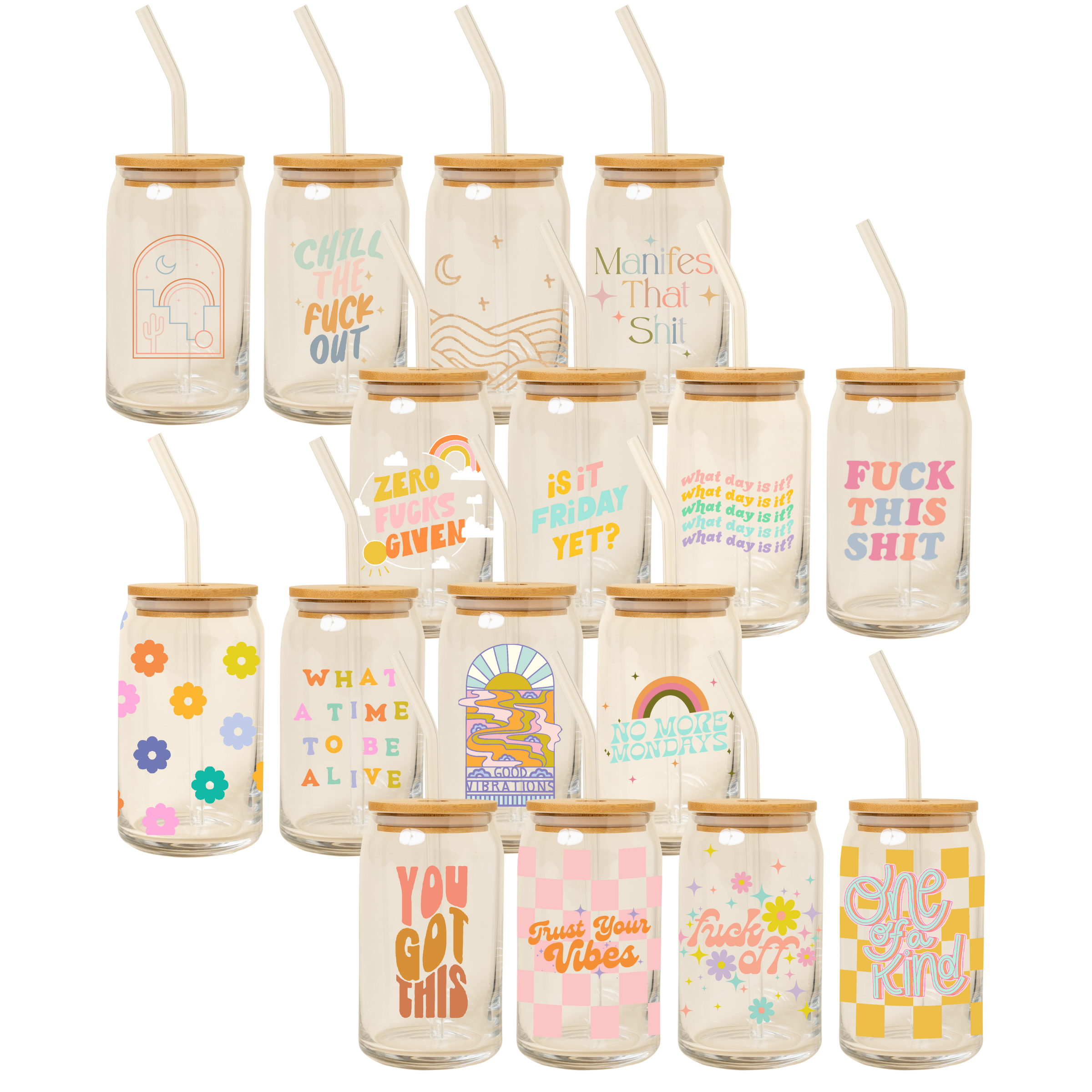 Can Glass W/ Lid + Straw