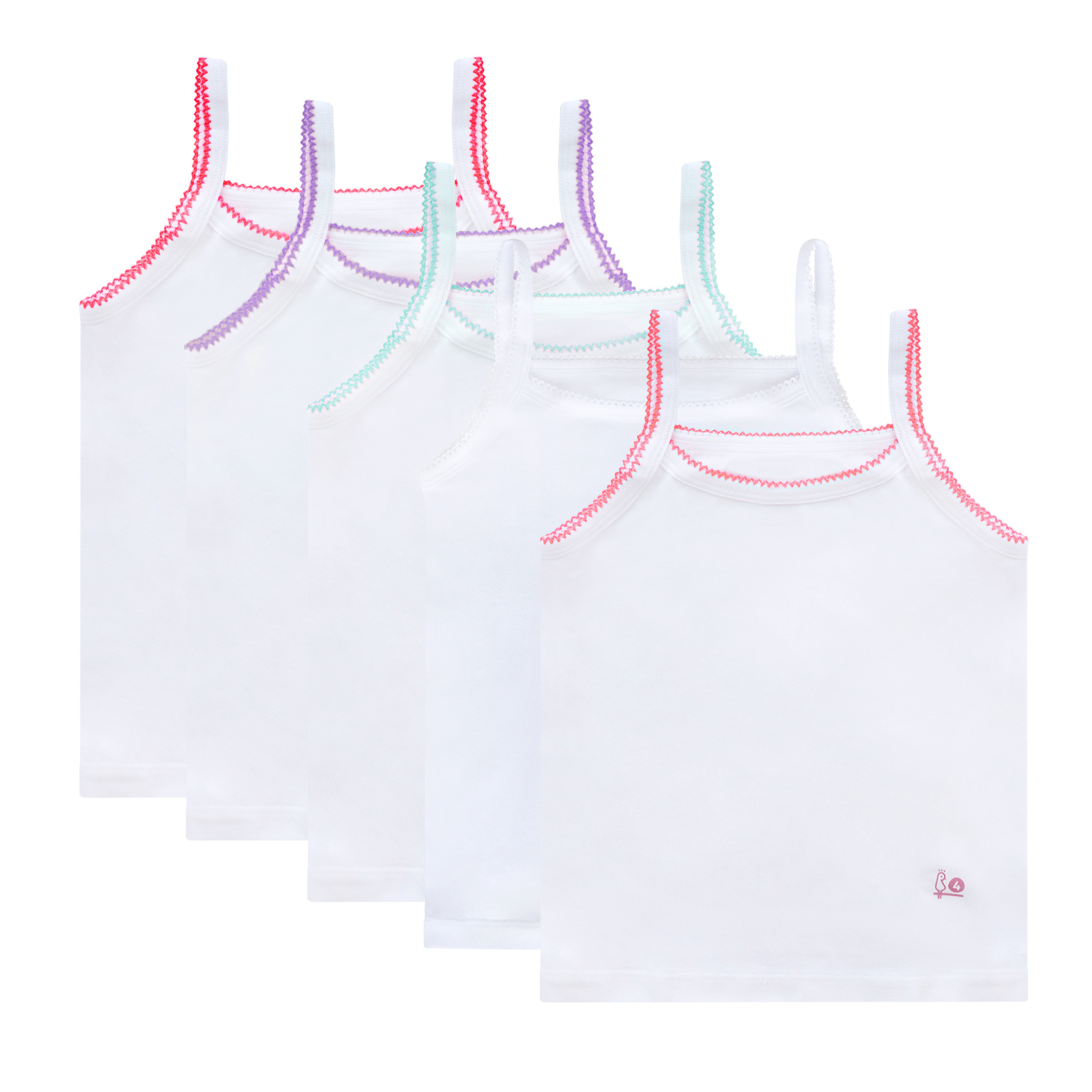 Feathers Girls Undershirts Tagless Camisoles - 5 Pk Super Soft Cotton Cami Girls Tank Tops