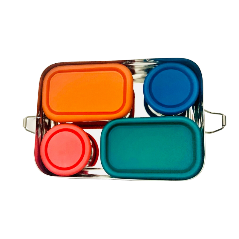 Stainless Steel Snack Rectangle Container Set (two) For Veggies, Fruit, Chips, Dips And More