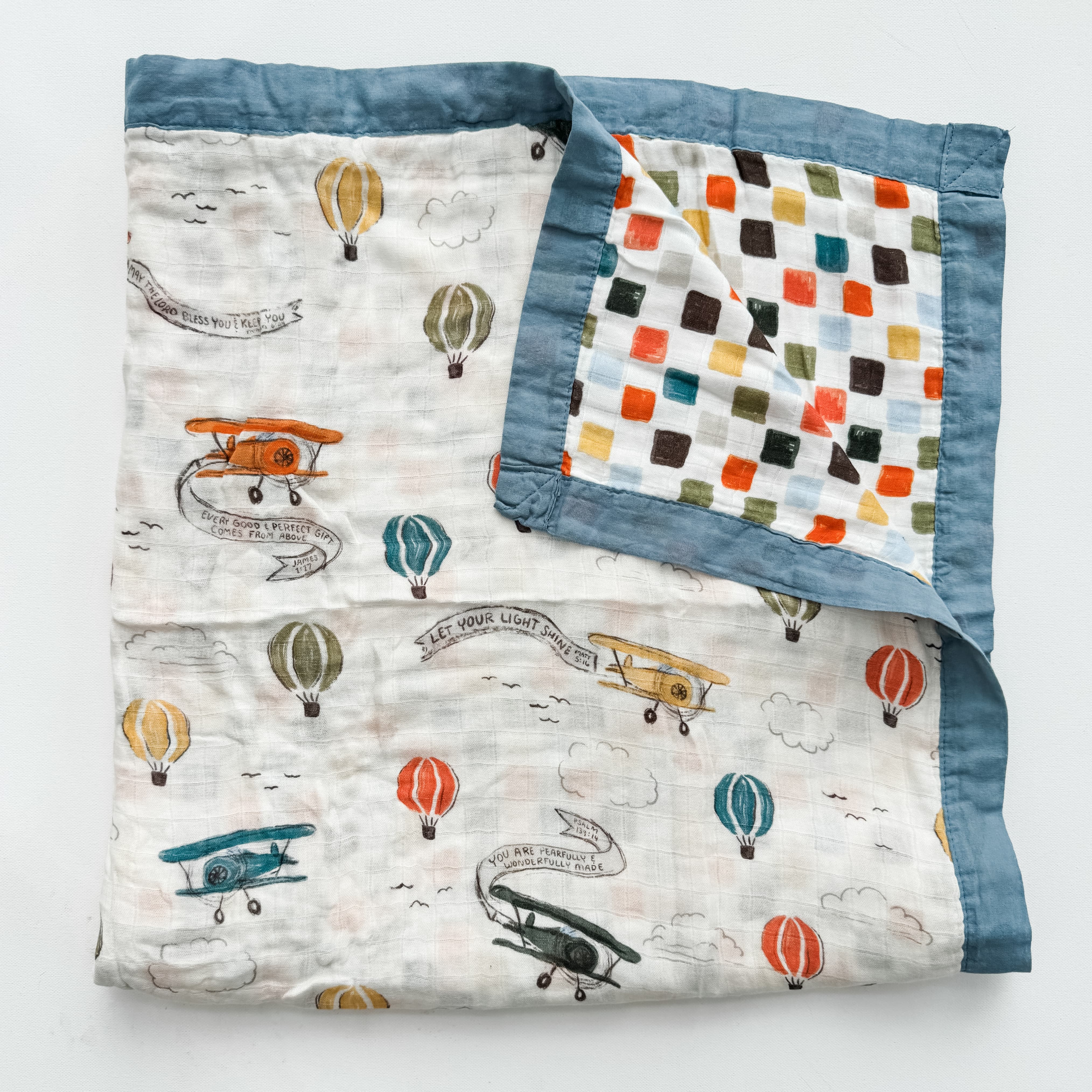 Scripture Planes Luxury Double Sided Muslin Catholic Blanket