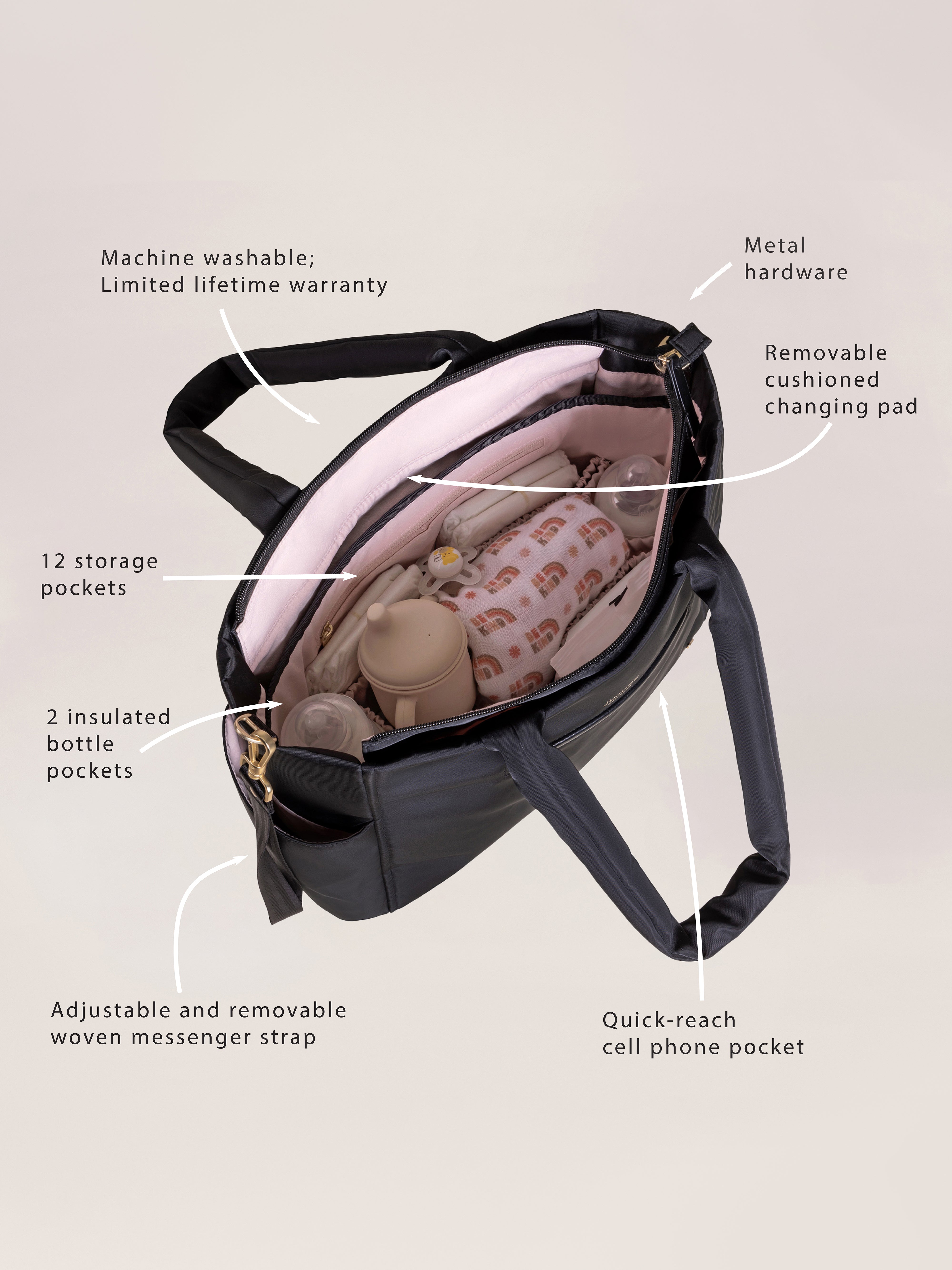 Utility-strap Tote Diaper Bag - Black