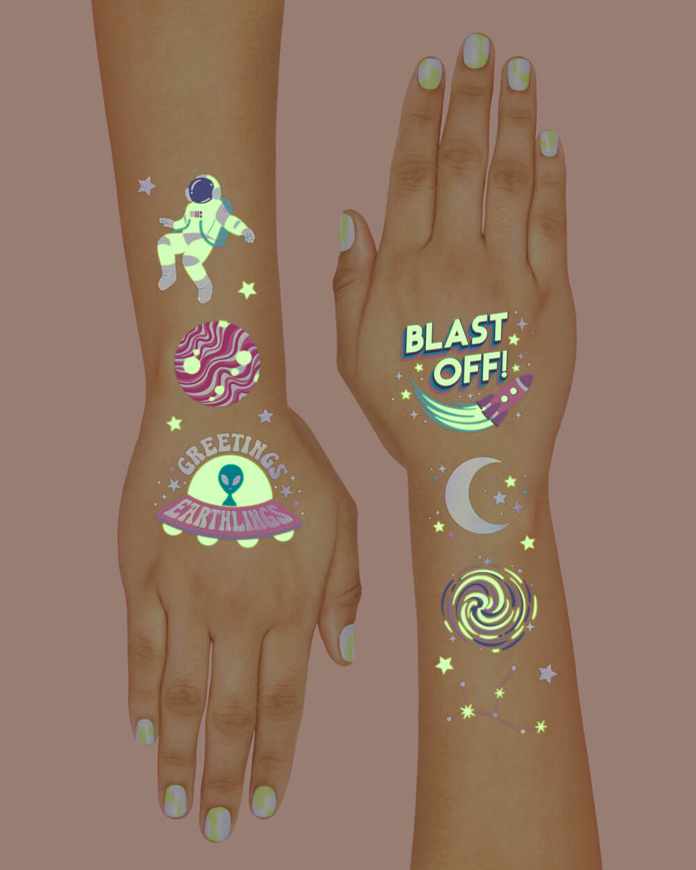 Space Girl Glo Tats - 46 Temporary Tattoos
