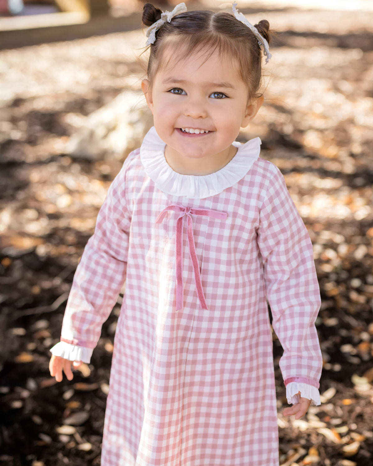 Girls Pink Gingham Dress With Velvet Bow